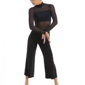 WEISSMAN Balera Dance Costume black Culotte Unitard With Mesh MJ11187 MA adult